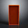 Orange Bordered Brown Wooden Box With Reflective Surface On Dark Background