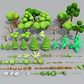 Different Types of 3D Modeled Plants Featuring Trees Shrubs Bushes and Grass