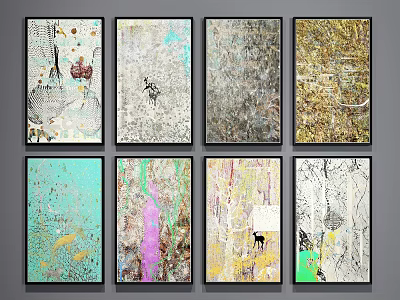 Vibrant Collection of Abstract Paintings With Colorful Textures And Animal Motifs 3d model