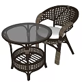 Outdoor Rattan Table and Chair Set Featuring Round Glass Top and Wicker Armchair Design