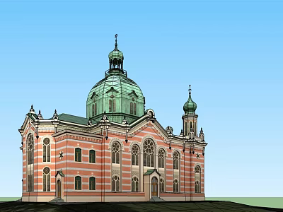 Historic Architecture With Green Dome Red White Striped Exterior And Arched Windows 3d model