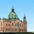 Historic Architecture With Green Dome Red White Striped Exterior And Arched Windows