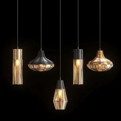 Modern Pendant Lights With Different Shapes Metallic Finishes And Textured Details 3d model