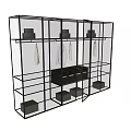 Modern Wardrobe Interior With Glass Doors Hanging White Clothes Storage Boxes And Shelves