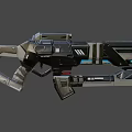 Futuristic Sci Fi Weapon Design With Sleek Black Metal Structure And Blue White Illuminated Accents