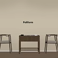 Poliform Modern Entertainment Table With Wooden Design And Two Chairs On Wooden Floor