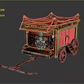 Red Clown Themed Mobile Cart With Decorated Exterior And Wooden Wheels For Carnival Events