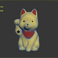 Golden Lucky Cat Figurine With Red Ears Collar And Bell On Shiny Black Surface