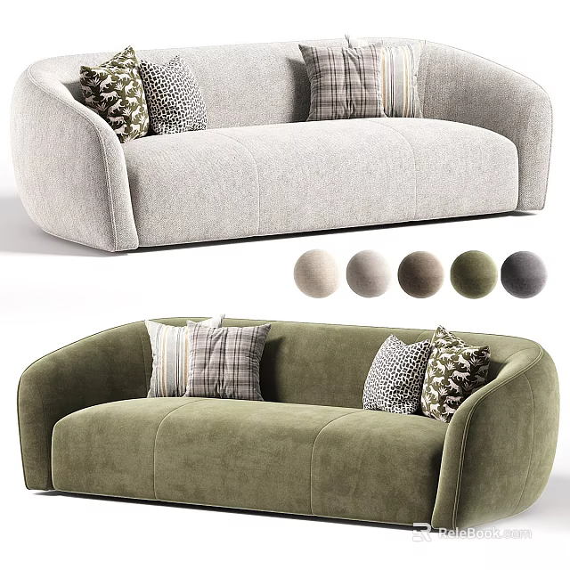 Modern Curved Fabric Double Seater Sofa With Decorative Pillows In Multiple Neutral Color Options 3d model 