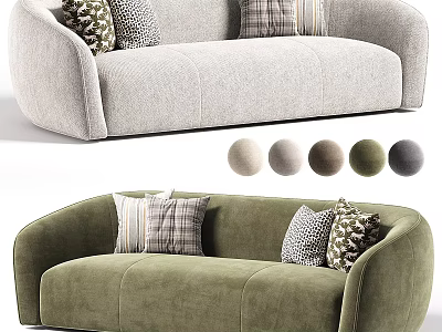 Modern Curved Fabric Double Seater Sofa With Decorative Pillows In Multiple Neutral Color Options 3d model