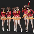 Game And Movie Characters In Red Blouses Yellow Skirts With Brown Pigtails And Various Poses