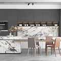 Modern Dining Table Set With Gray Cabinets And Marble Countertop Backsplash 3d model