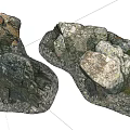 Natural Stone And Wood Elements With Rough Textured Surfaces And Mossy Details