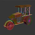 Vintage Orange Rusty Road Roller With Driver Seat And Metal Canopy