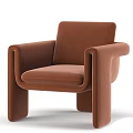 Brown Velvet Accent Chair With Modern Design Armrests And Square Legs