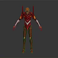 Futuristic Red Mechanical Character With Yellow Accents White Details And Standing Pose