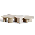 Modern Coffee Tables Set With Wooden And Marble Surfaces And Cylindrical Legs
