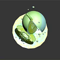 Fresh Sliced Green Kiwi on Plate with Juice Splatter and Droplets