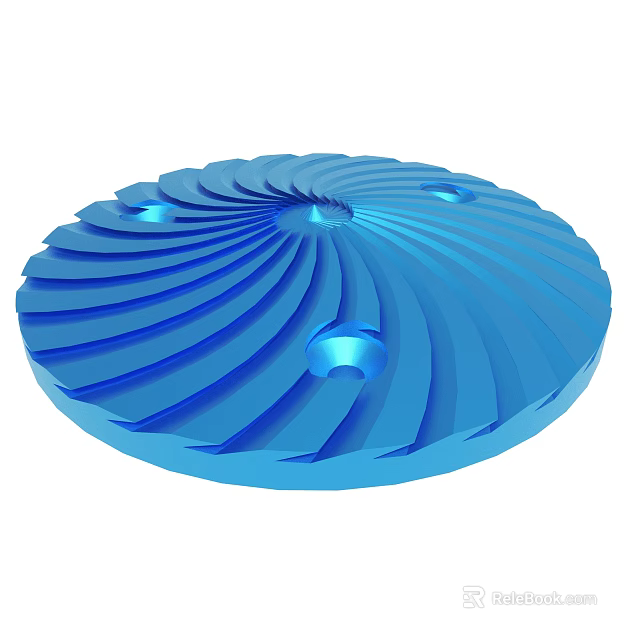 Blue Spiral Circular Component Featuring Grooves And Central Holes Structure 3d model