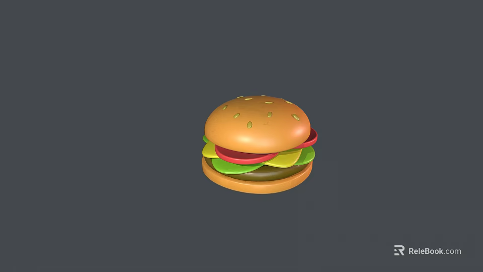 Delicious Layered Hamburger With Sesame Seed Bun Lettuce Tomato And Patty 3d model 