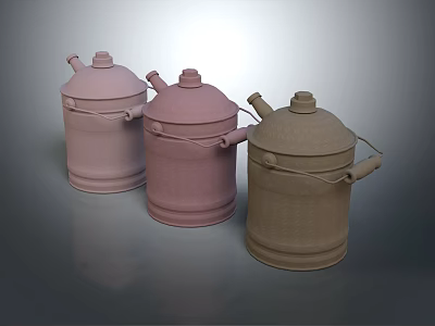 Three Elegant Tea Sets in Pink and Brown with Lidded Design and Handle Accents 3d model