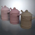 Three Elegant Tea Sets in Pink and Brown with Lidded Design and Handle Accents