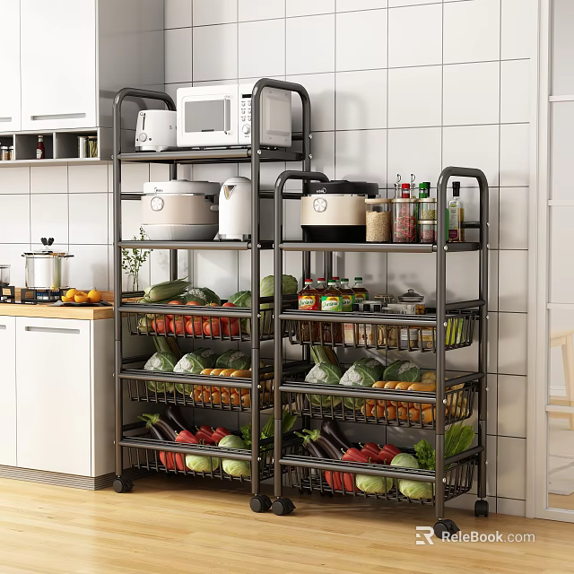 Multi Tier Kitchen Storage Rack With Wheels Organizing Microwave Rice Cooker Vegetables Fruits And Spices 3d model 