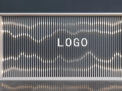 Modern Background Wall Design With Vertical Slats Wavy Lights And Central LOGO 3d model