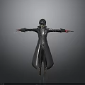 Stylish Dark Hair Anime Figure With Long Coat And Outstretched Arms Holding Blades