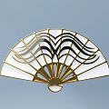 Fan Shaped Decorative Pendant with Golden Frame Black Wave Pattern and White Surface 3d model