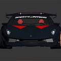 Dark Blue Sports Car With Red Accents Large Rear Spoiler Red Wheels Drift Master Decal