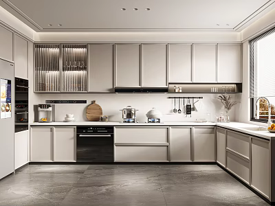 Modern Kitchen Interior With Light Colored Cabinets Appliances And Natural Light 3d model