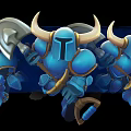 Horned Blue Armored Warrior Character Holding Giant Axe With Small Stones On Base