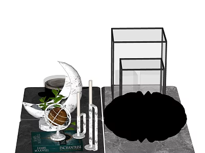 Elegant Modern Decorative Ornament Set With Moon Shape Ornament Glass Vase Green Plant And Geometric Frame 3d model