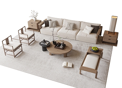 Sofa Coffee Table Combination Coffee Table Leisure Chair Carpet 3d model