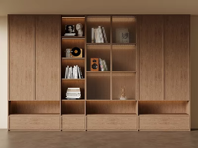 Modern Wooden Bookcase Interior Design With Multiple Shelves And Storage Space 3d model