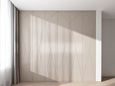 Modern Geometric Patterned Wooden Wardrobe In Bright Room With Natural Light 3d model