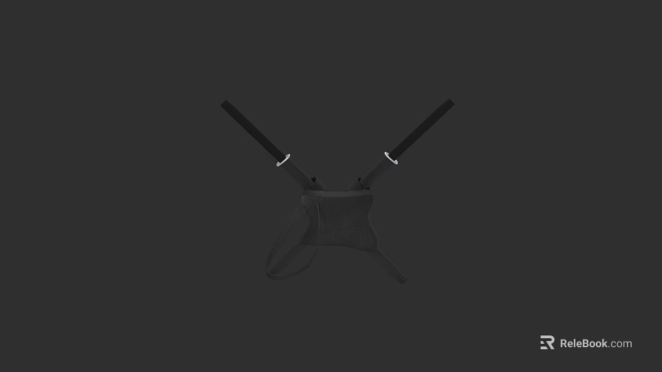 Two Traditional Japanese Katana Swords Inserted in Black Sheaths on Dark Background 3d model 
