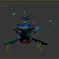 Cartoon Whale Scene With Island Glowing Tree Swimming Fish And Bubbles
