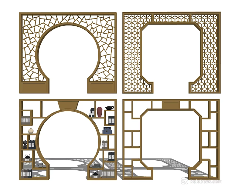 Chinese Style Carved Lattice Design For Building Exterior Wall Decorative Elements 3d model 