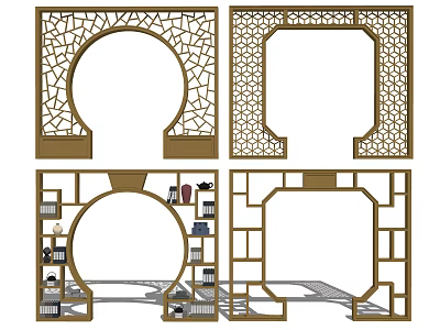 Chinese Style Carved Lattice Design For Building Exterior Wall Decorative Elements 3d model