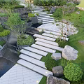 White Stone Steps Garden Landscape With Lush Greenery Flowing Stream And Natural Rocks