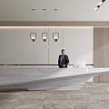 Modern Reception Desk Interior Design With Marble Top And Hanging Lighting 3d model