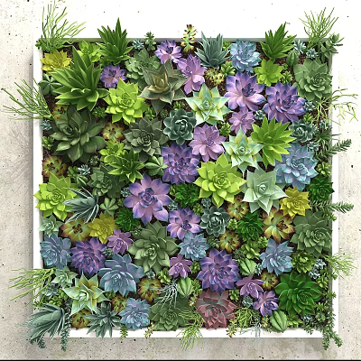 Vibrant Living Plant Wall With Colorful Succulents And Diverse Green Foliage 3d model