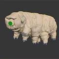 Pink Tardigrade Model With Wrinkled Body And Green Accents On Dark Surface