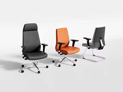 Modern Office Chairs with Black Orange Gray Colors and Caster Wheels 3d model