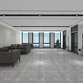Modern Elevator Lobby Interior With Comfortable Sofas Large Windows And Marble Flooring 3d model