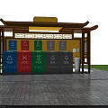 Public Garbage Classification Recycling Station With Pavilion Structure Color Coded Bins And Waste Sorting Signage 3d model