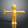 Golden Articulated Figure 3D Rendered With Smiling Face And Extended Arms