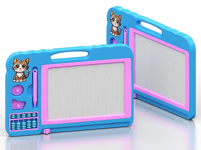 Two Blue Pink Digital Drawing Boards With Cartoon Cat Design Handle Buttons And Stylus 3d model
